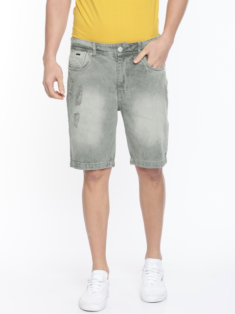 

People Men Grey Washed Distressed Regular Fit Denim Shorts