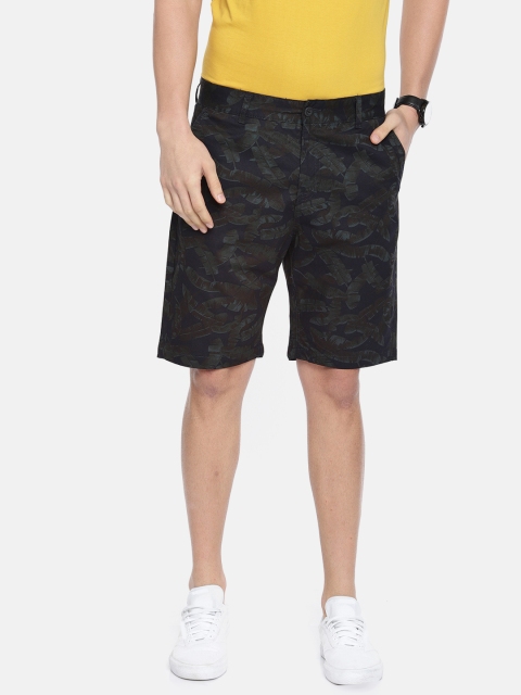 

People Men Navy Blue & Olive Green Printed Regular Fit Regular Shorts