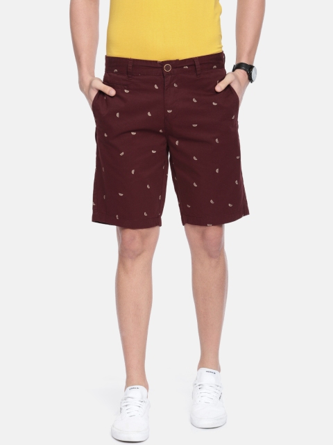 

People Men Maroon & Beige Printed Regular Fit Regular Shorts