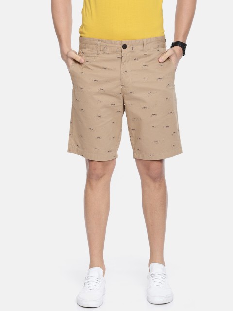 

People Men Khaki & Black Printed Regular Fit Regular Shorts