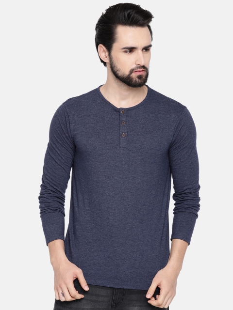 

People Men Navy Blue Solid Henley Neck Tshirt