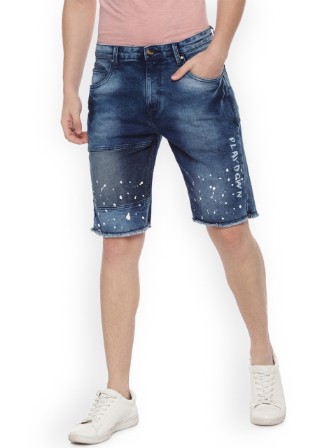 

People Men Blue Solid Regular Fit Denim Shorts