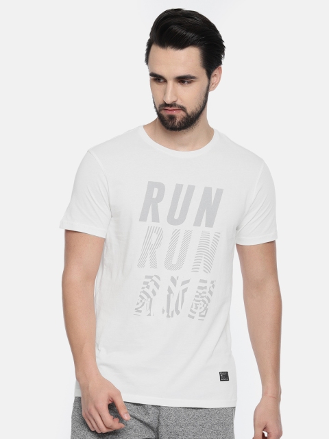 

People Men White & Grey Printed Round Neck T-shirt