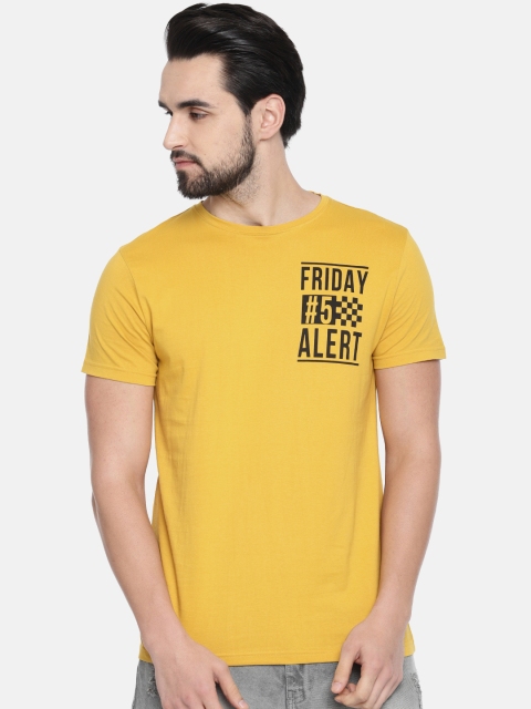 

People Men Mustard Yellow Printed Round Neck T-shirt
