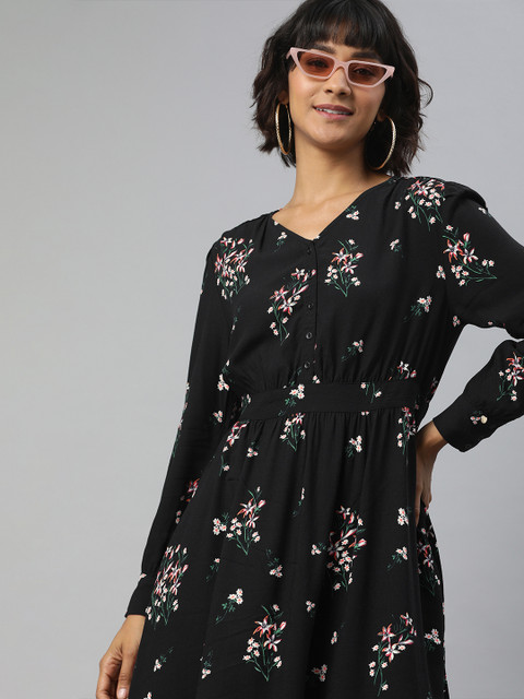 

Levis Women Black Floral Printed Fit and Flare Dress