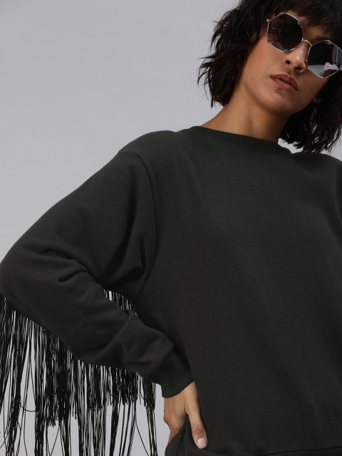

Levis Women Black Solid Sweatshirt with Fringes
