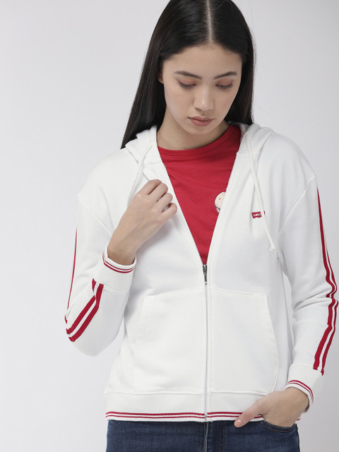 

Levis Women White Solid Hooded Sweatshirt