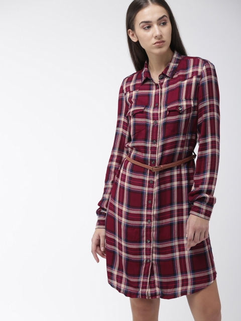 

Levis Women Red & White Checked Shirt Dress