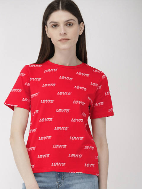 

Levis Women Red Printed Round Neck Pure Cotton T-shirt