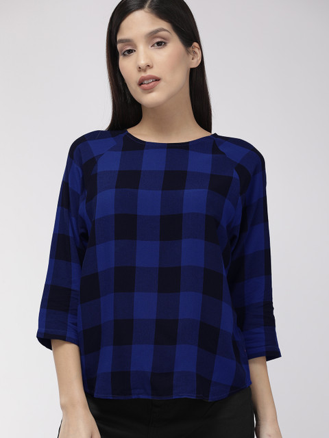

Levis Women Blue & Black Checked Regular Top