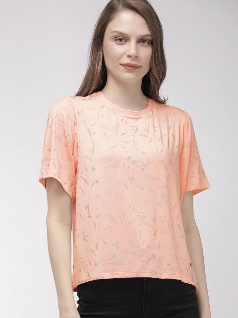 

Levis Women Peach-Coloured & Silver-Toned Printed Round Neck T-shirt