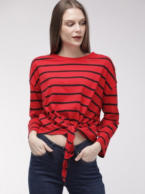 

Levis Women Red Striped Round Neck Pure Cotton Top