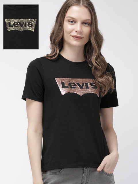 

Levis Women Black Printed Round Neck T-shirt