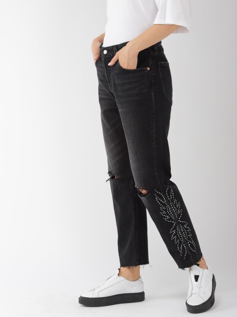 

Levis Women Black 501 Straight Fit High-Rise Slash Knee Jeans, Grey