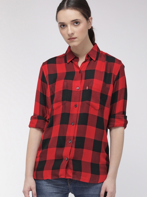 

Levis Women Red & Black Boyfriend Fit Checked Casual Shirt