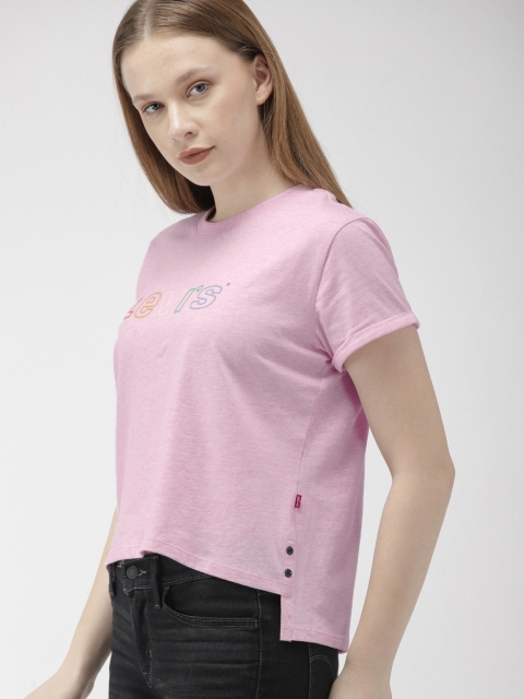 

Levis Women Pink Printed Round Neck Pure Cotton T-shirt