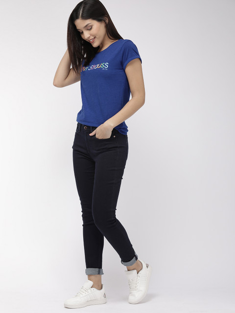 

Levis Women Blue Printed Round Neck Pure Cotton T-shirt