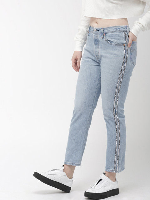 

Levis Women Blue Straight Fit 501 Original Cropped High-Rise Clean Look Stretchable Jeans