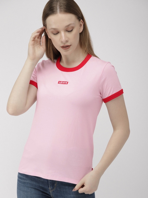 

Levis Women Pink Solid Round Neck T-shirt