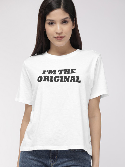 

Levis Women White Printed Round Neck Pure Cotton T-shirt