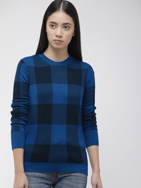 

Levis Women Blue & Black Checked Round Neck Sweater