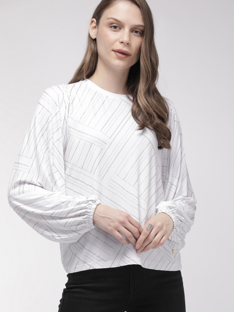 

Levis Women White & Silver-Toned Striped Top