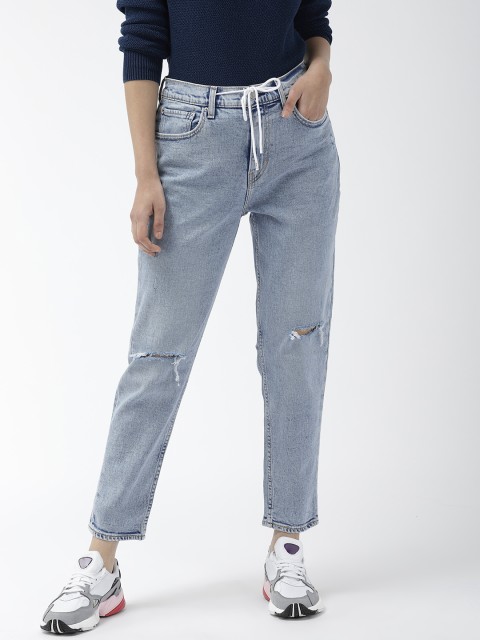 

Levis Women Blue Mom Regular Fit High-Rise Slash Knee Stretchable Ankle Jeans