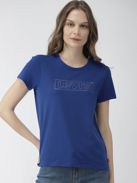 

Levis Women Blue Printed Regular Fit Round Neck Pure Cotton T-shirt