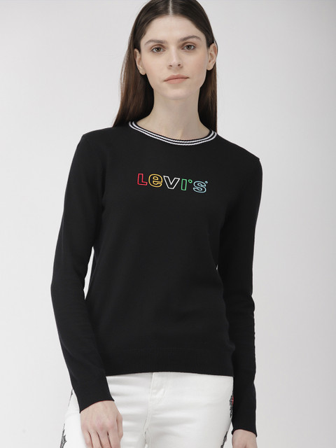 

Levis Women Black Printed Round Neck Pure Cotton T-shirt