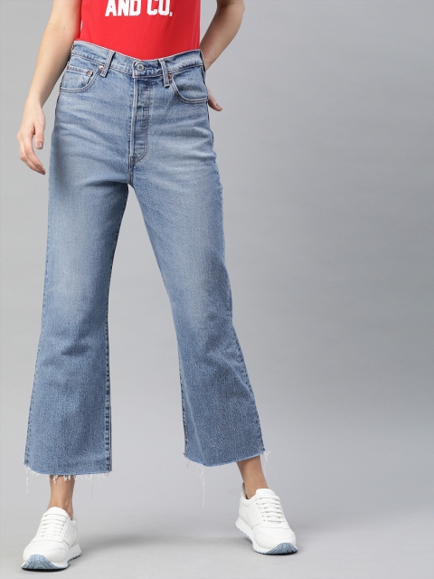 

Levis Women Blue Ribcage Flared High-Rise Clean Look Stretchable Cropped Jeans