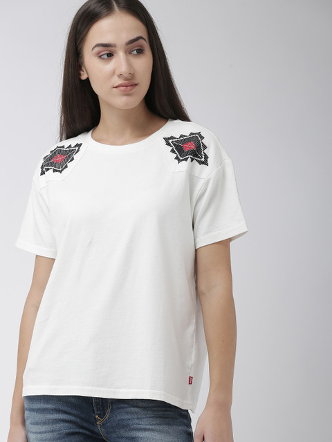 

Levis Women White Embroidered Round Neck T-shirt
