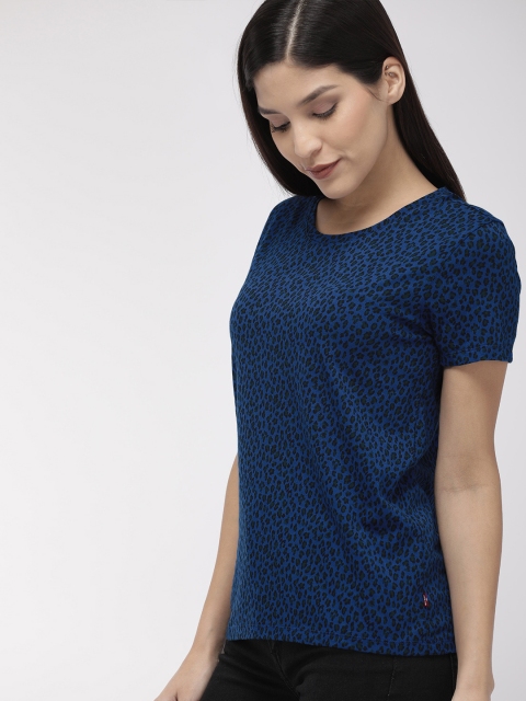 

Levis Women Blue Animal Printed Round Neck Pure Cotton T-shirt