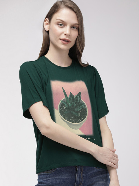 

Levis Redloop Women Green Printed Round Neck T-shirt