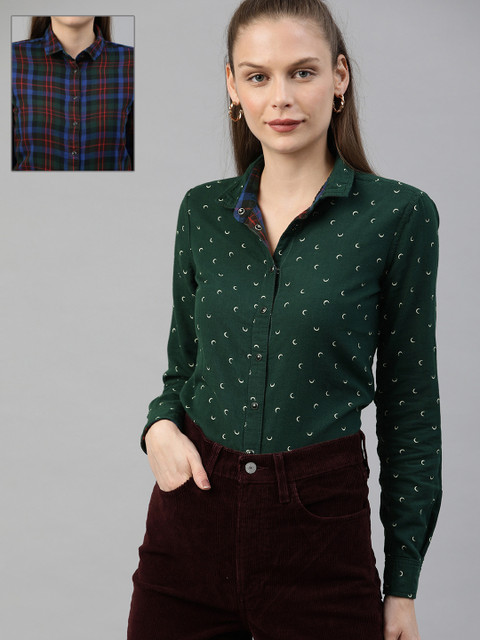 

Levis Women Teal Green & Navy Blue Slim Fit Printed Casual Reversible Shirt
