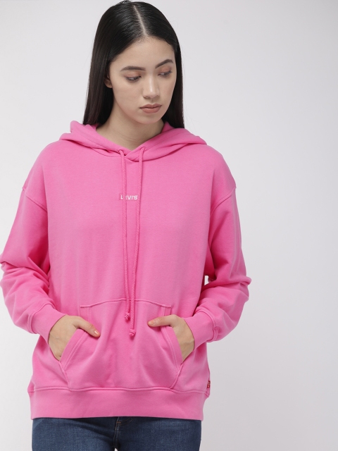 

Levis Women Pink Solid Hooded Sweatshirt