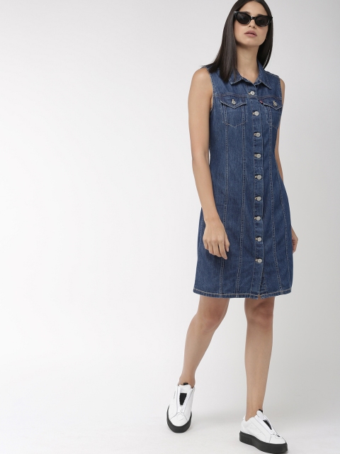 

Levis Women Blue Solid Chambray Shirt Dress