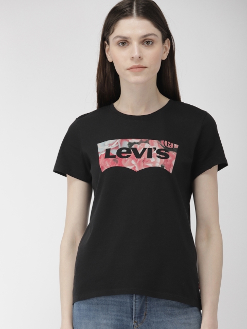 

Levis Women Black Printed Round Neck T-shirt
