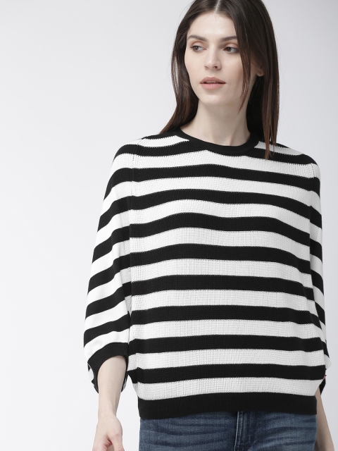 

Levis Women Black & White Striped Round Neck T-shirt