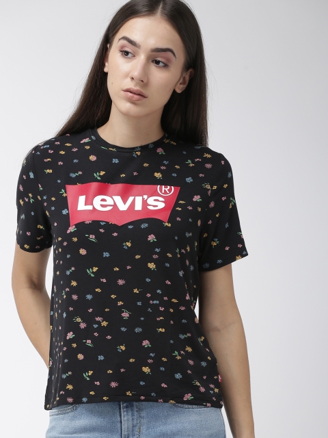 

Levis Women Black Printed Round Neck T-shirt