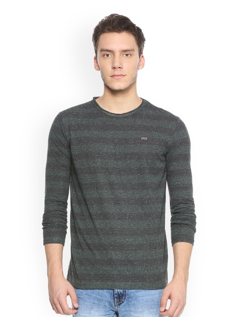 

People Men Charcoal Grey Striped Round Neck T-shirt