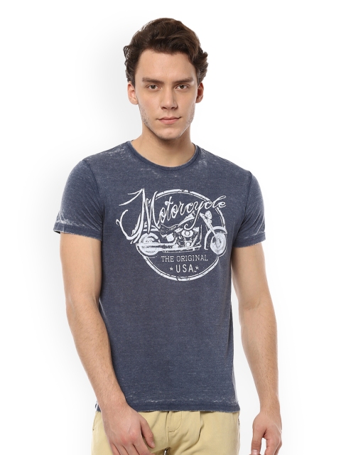 

People Men Navy Blue Printed Round Neck T-shirt