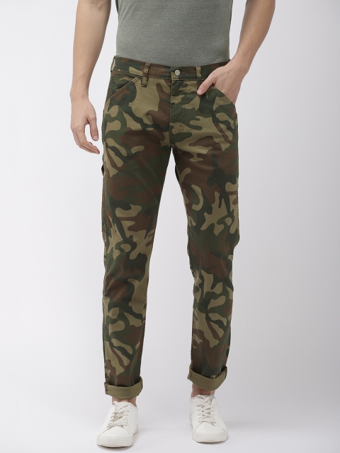 

Levis Men Olive Green & Brown 502 Tapered Fit Camouflage Printed Regular Trousers