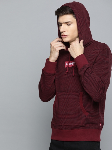 

Levis Men Maroon & Black Checked Hooded Sweatshirt with Applique Detail