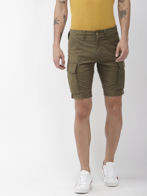 

Levis Men Olive Green Solid 502 Slim Fit Cargo Shorts