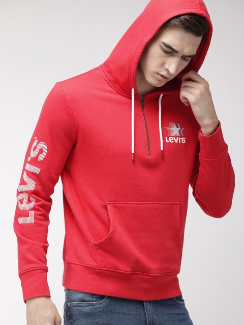 

Levis Men Red Solid Hooded Sweatshirt