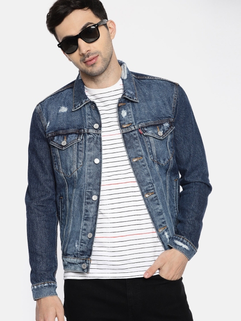 

Levis Men Blue Distressed Denim Jacket