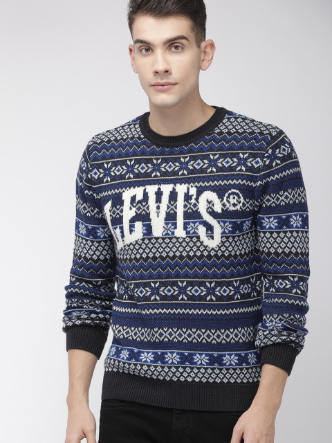 

Levis Men Navy Blue & Black Self Design Sweater