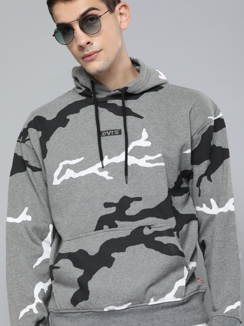 

Levis Men Grey & Black Camouflage Printed Hooded Sweatshirt