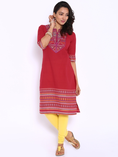 

Aurelia Red Kurta with Woven Design