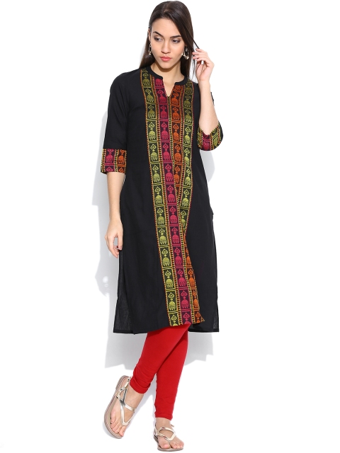 

Aurelia Black Kurta with Woven Design
